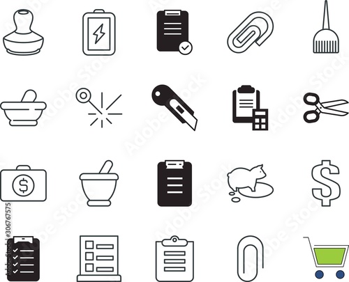clip vector icon set such as: briefcase, barber, slice, cosmetic, price, brief, growth, customer, hairstyle, hairdresser, lithium, suitcase, financial, fiction, fabrication, analyzing, life, success