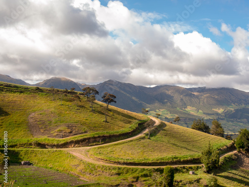 Landscape with country roads crossing the farmlands near the colonial town of Chiquiza, in the Central Boyacá Province, part of the Colombian Department of Boyacá. photo