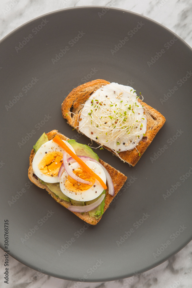Healthy toast with whole wheat bread, viewed from above. Healthy toast with whole wheat bread, viewed from above.