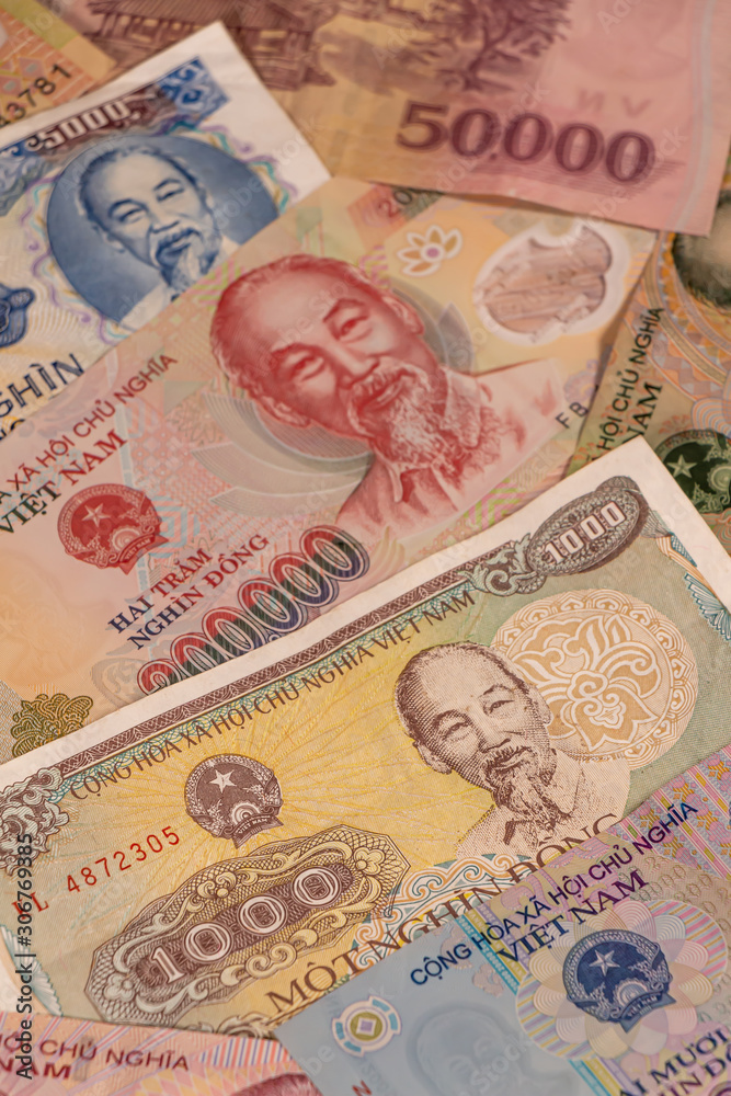 A composition of Vietnamese dong VND banknotes