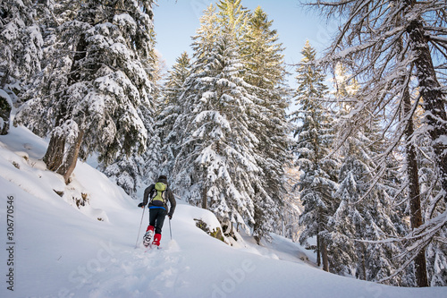 winter trekking in a beautiful sunny day. Gran Paradiso National Park, Italy