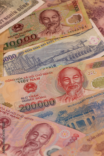 A composition of Vietnamese dong VND banknotes