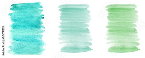 Set of Hand painted watercolor abstract background with copy cpace for text. Green and blue colors illustration. Aquarelle painted paper textured canvas for vintage design, invitation card.