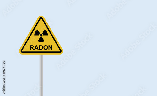 Alert signal, danger. Radon, is a contaminant that affects indoor air quality worldwide. Illustration with reference to background radiation. Radioactive, colorless, odorless, tasteless noble gas.