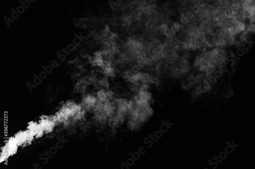 White whispy smoke clouds on black background with room for text