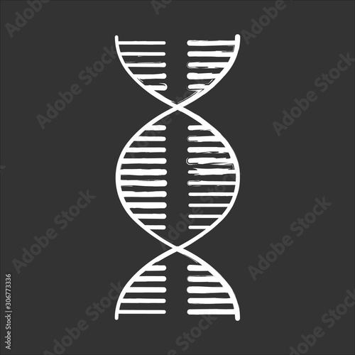 DNA spiral chalk icon. Deoxyribonucleic, nucleic acid helix. Spiraling strands. Chromosome. Molecular biology. Genetic code. Genome. Genetics. Medicine. Isolated vector chalkboard illustration