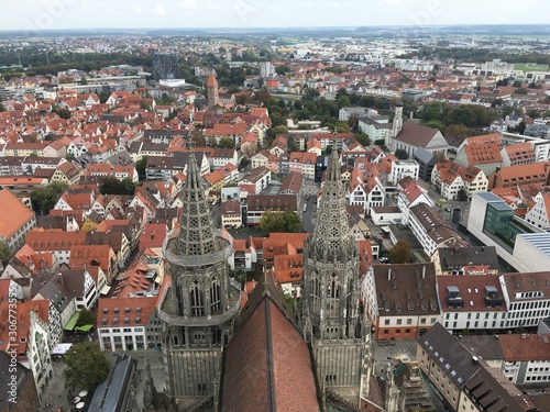 View to the Ulm city from above (bird-eye) form Ulmer Münster (Ulm Munster) Munsterplatz (Münsterplatz)