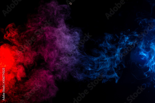 abstract blue red and purple smoke on black background
