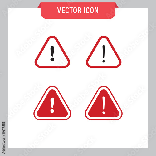 Attention icon set  danger symbol vector. Triangle sign with exclamation mark collection.