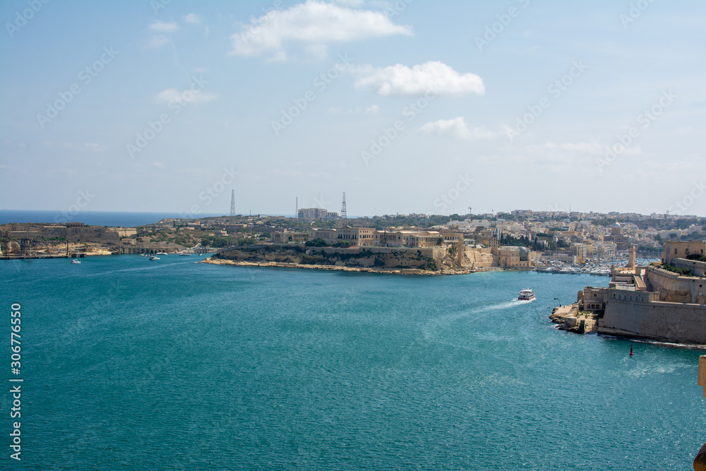 Panorama view of three cities from Valetta Malta