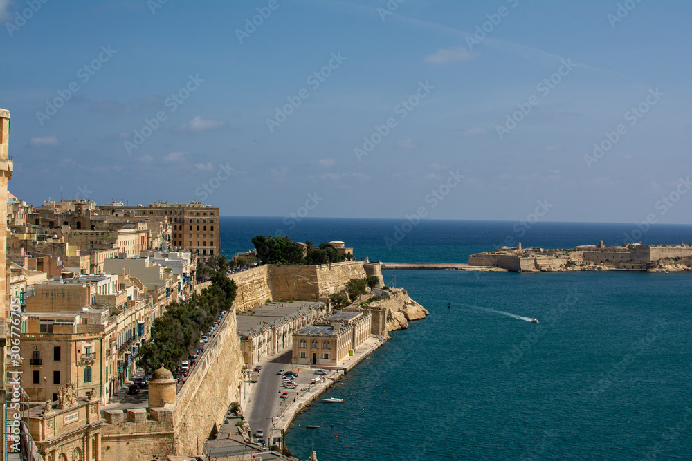 View at bay entrance between Valletta and three cities in Malta