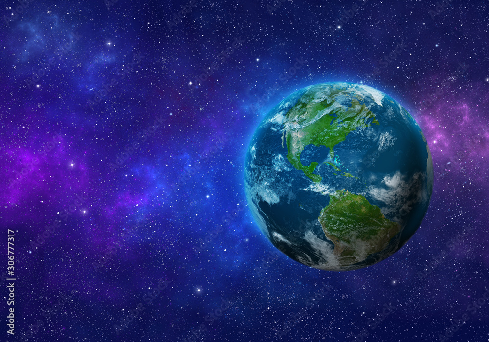Planet Earth in space. North and South America. Elements of this image furnished by NASA. 3D rendering.