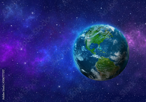 Fototapeta Naklejka Na Ścianę i Meble -  Planet Earth in space. North and South America. Elements of this image furnished by NASA. 3D rendering.