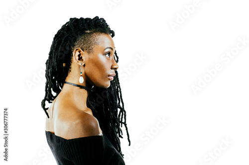 Valokuva African American woman with dreadlocks looking at the camera