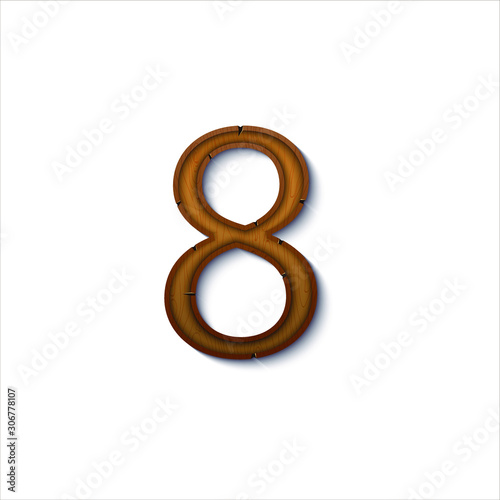Wooden vector number. Eight, such as decorative figure for website, game,mobile application or kids book. Язык ключевых слов: English