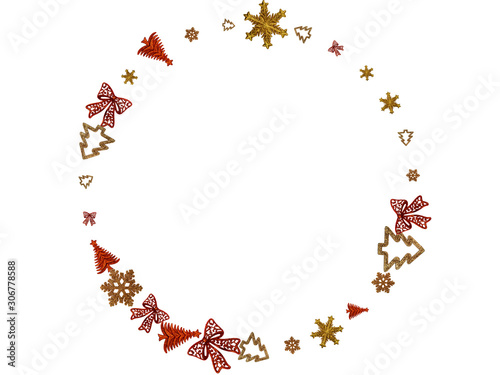 Xmas Background. Christmas decoration isolated on white. Gold New years balls. Holiday festive celebration concept