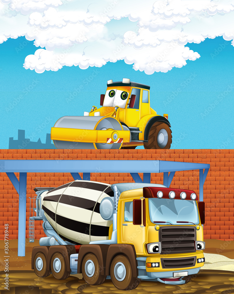 Naklejka premium cartoon scene with industry cars on construction site - illustration for children
