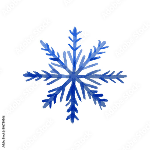 Blue hand drawn snowflake isolated on white background. Design element for Christmas and New Year banners and postcards. Print for poster, t-shirt, bag, card, sweatshirt, flyer, clothes.