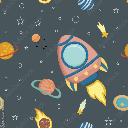 Space - vector seamless background  in a childish style flat