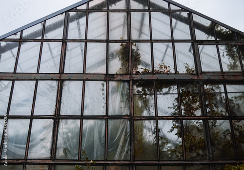 Glass greenhouse the blue sky