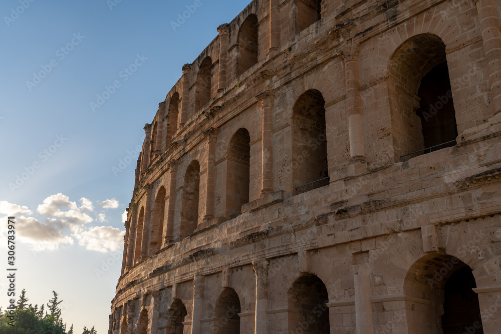 Obraz premium Amphitheatre of El Jem is an oval amphitheatre in the modern-day city of El Djem, Tunisia