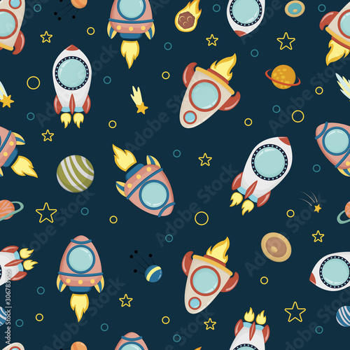 Space - vector seamless background, in a childish style flat