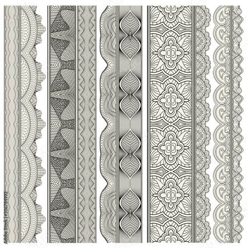 Set of ornamental borders for covers, certificates or diplomas. Seamless borders, dividers and frames in arabesque, vintage style. 