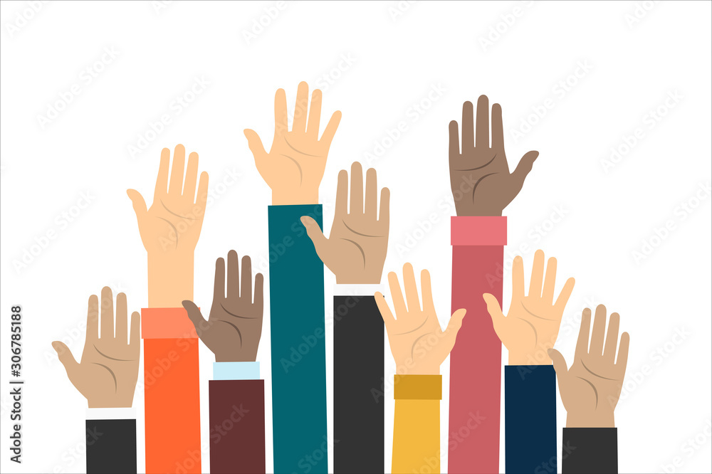 Raised hands volunteering vector concept