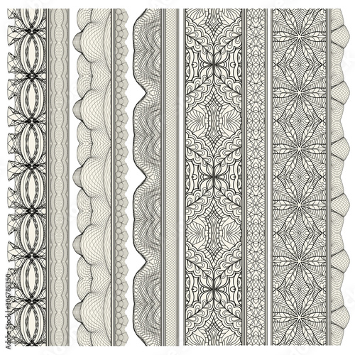 Set of ornamental borders for covers, certificates or diplomas. Seamless borders, dividers and frames in arabesque, vintage style. 