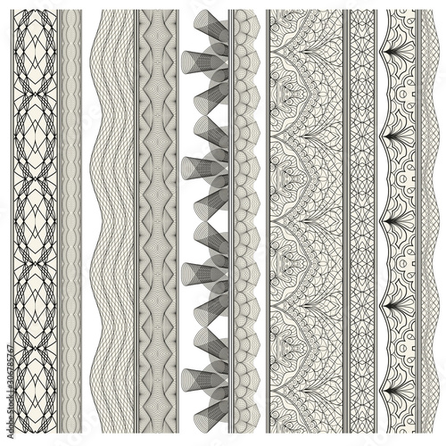 Set of ornamental borders for covers, certificates or diplomas. Seamless borders, dividers and frames in arabesque, vintage style. 