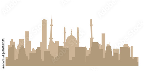 Set of cityscape background. Skyline silhouettes. Modern architecture. Horizontal banner with megapolis panorama. Building icon. Vector illustration