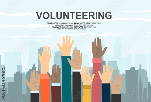 Raised hands volunteering vector concept