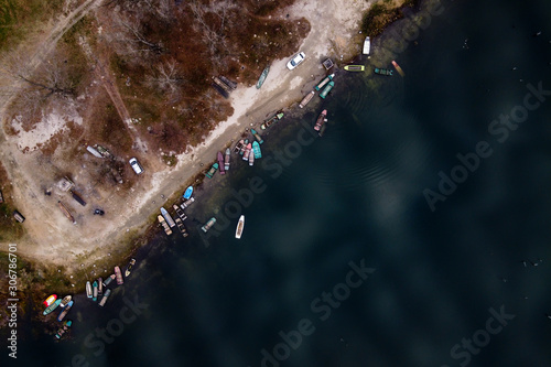 aerial view of boats on river