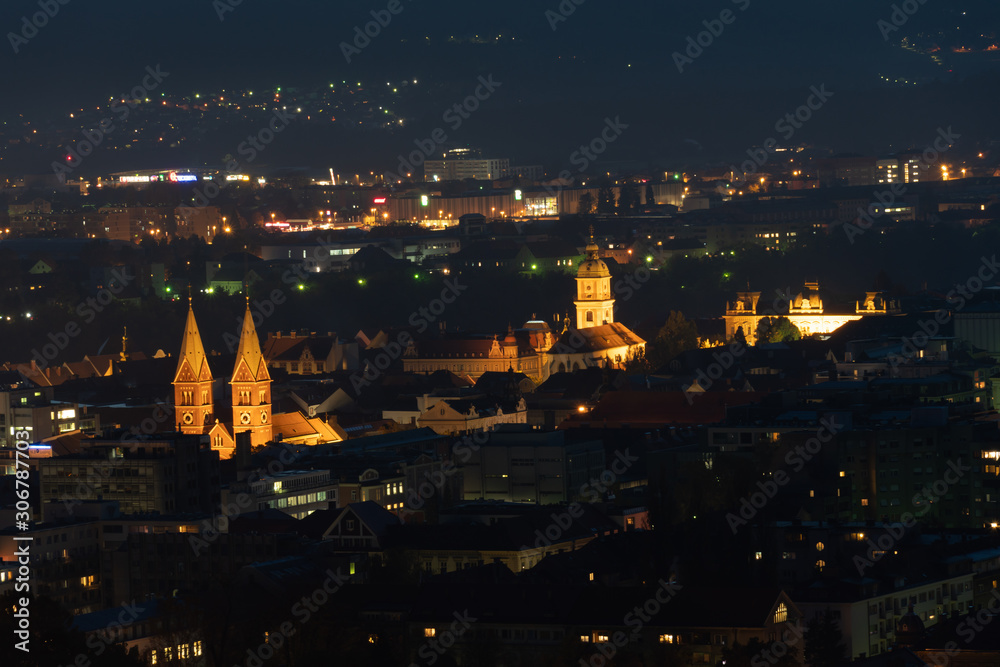 Nightshot of central area in Maribor city, Slovenia.
