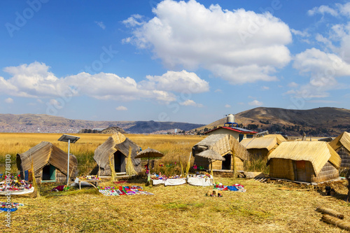 View of typical villages of islands Uros, Puno, Peru photo