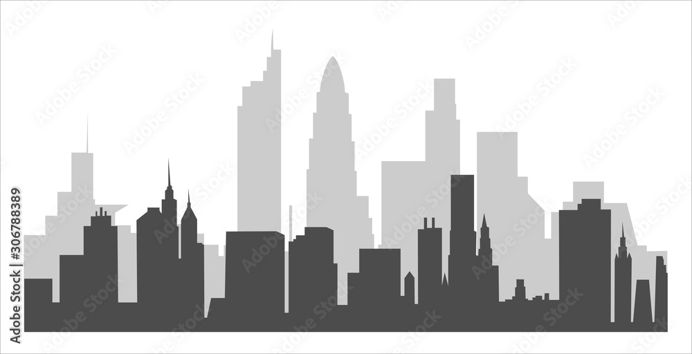 Set of cityscape background. Skyline silhouettes. Modern architecture. Horizontal banner with megapolis panorama. Building icon. Vector illustration