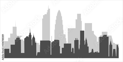 Set of cityscape background. Skyline silhouettes. Modern architecture. Horizontal banner with megapolis panorama. Building icon. Vector illustration
