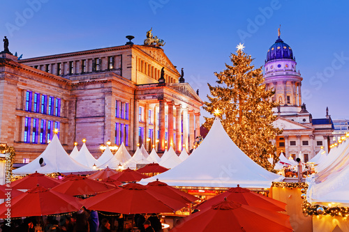 Photography Christmas Market in Berlin, famous traditional European Winter holidays festive market on Gendarmenmarkt square