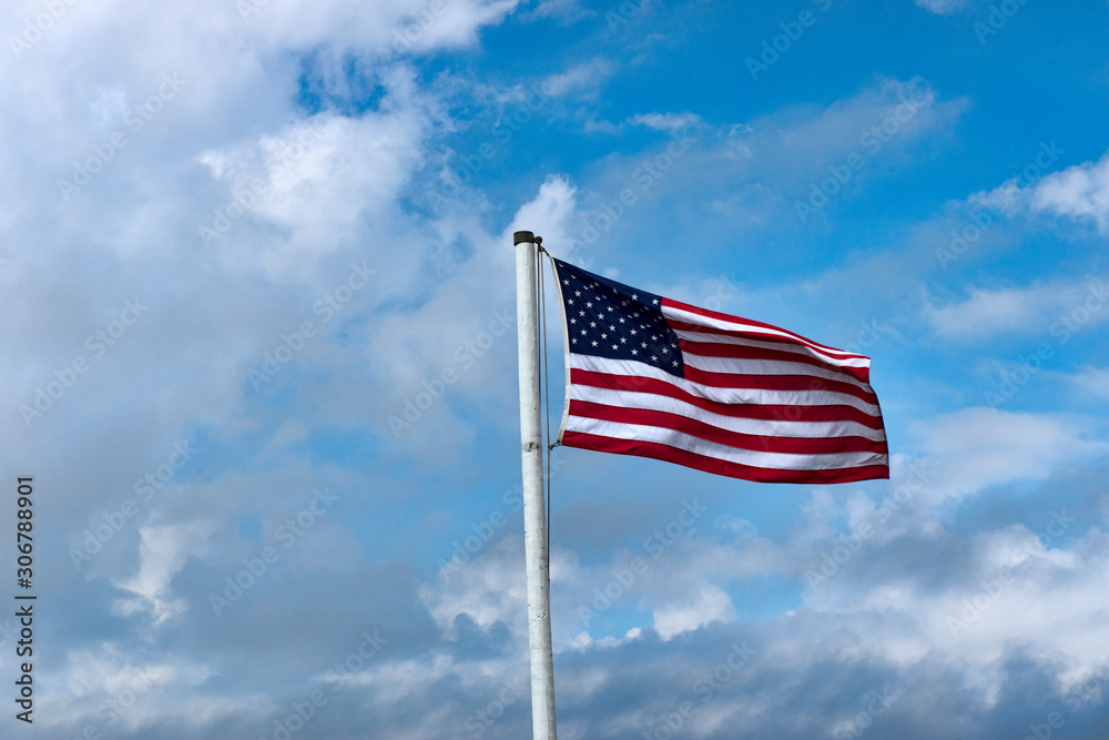 American Flag in Sky with Clouds