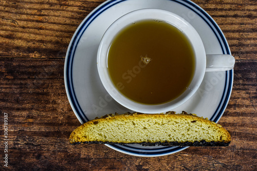 chocolate biscotti with green tea photo