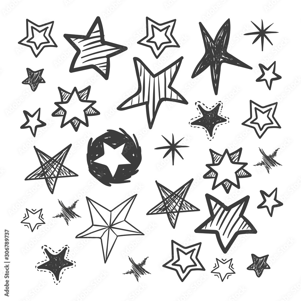Hand drawn doodle stars. Vector illustration.