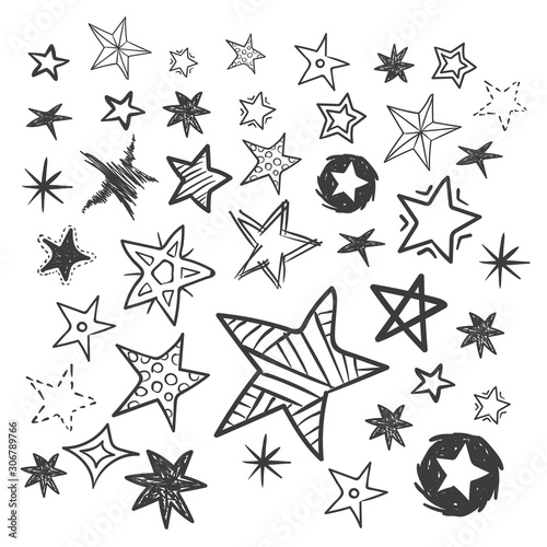 Hand drawn doodle stars. Vector illustration.