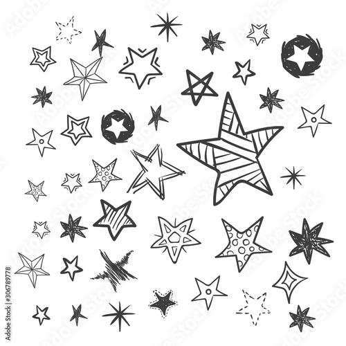 Hand drawn doodle stars. Vector illustration.