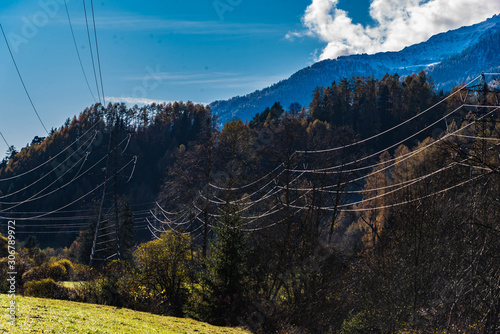 landscape with mountains and power lines