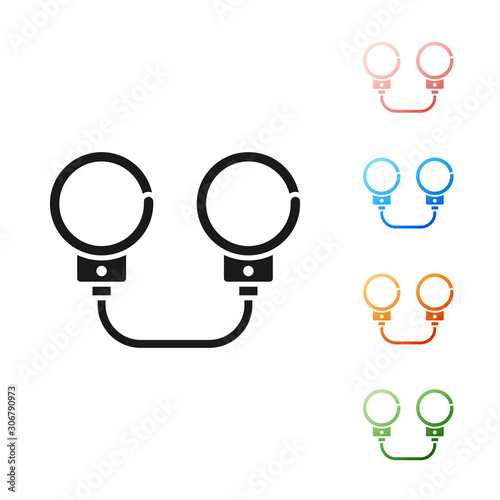 Black Handcuffs icon isolated on white background. Set icons colorful. Vector Illustration