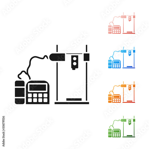 Black 3D printer icon isolated on white background. Set icons colorful. Vector Illustration