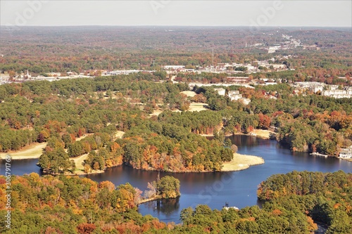 Top view image of landscape taking from the top of the stone mountain in Autumn , Atlanta ,GA USA.