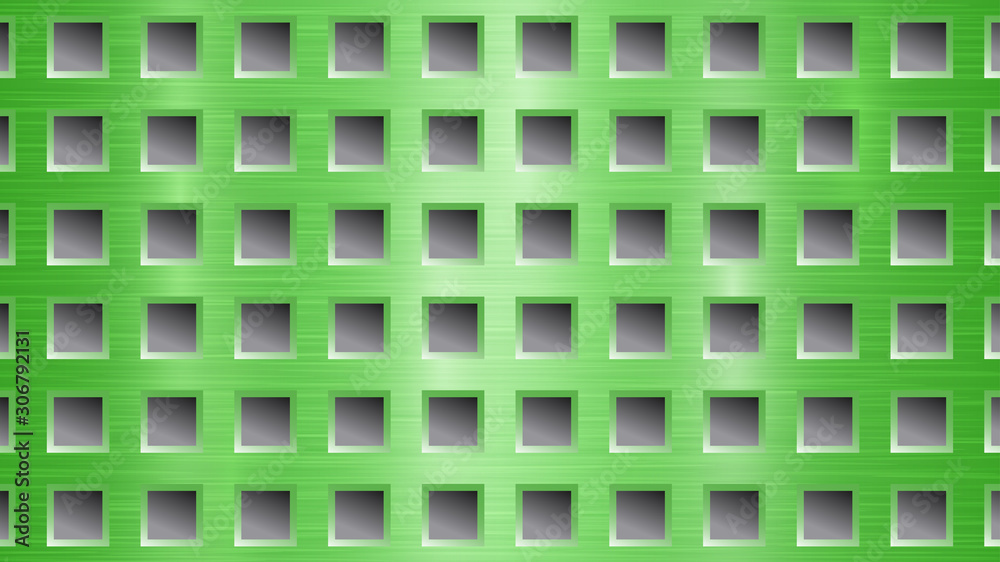 Abstract metal background with square holes in green and gray colors Abstract metal background with square holes in green and gray colors