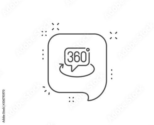 360 degree line icon. Chat bubble design. VR technology simulation sign. Panoramic view symbol. Outline concept. Thin line 360 degree icon. Vector