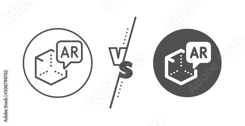 VR simulation sign. Versus concept. Augmented reality line icon. 3d cube symbol. Line vs classic augmented reality icon. Vector